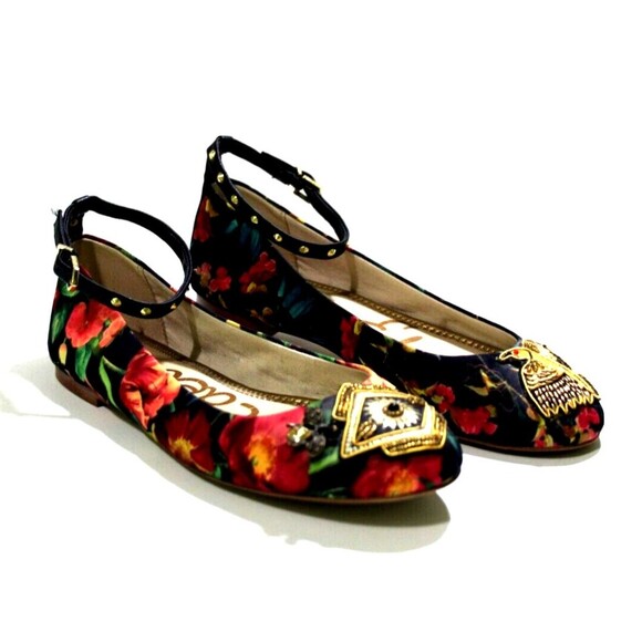 Sam Edelman Ferrera 2 Women Floral Multi Color Ankle Strap Birds Flats Size 8.5 - Picture 1 of 10